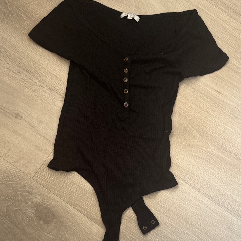 Z Supply Black Ribbed Button-Front Bodysuit